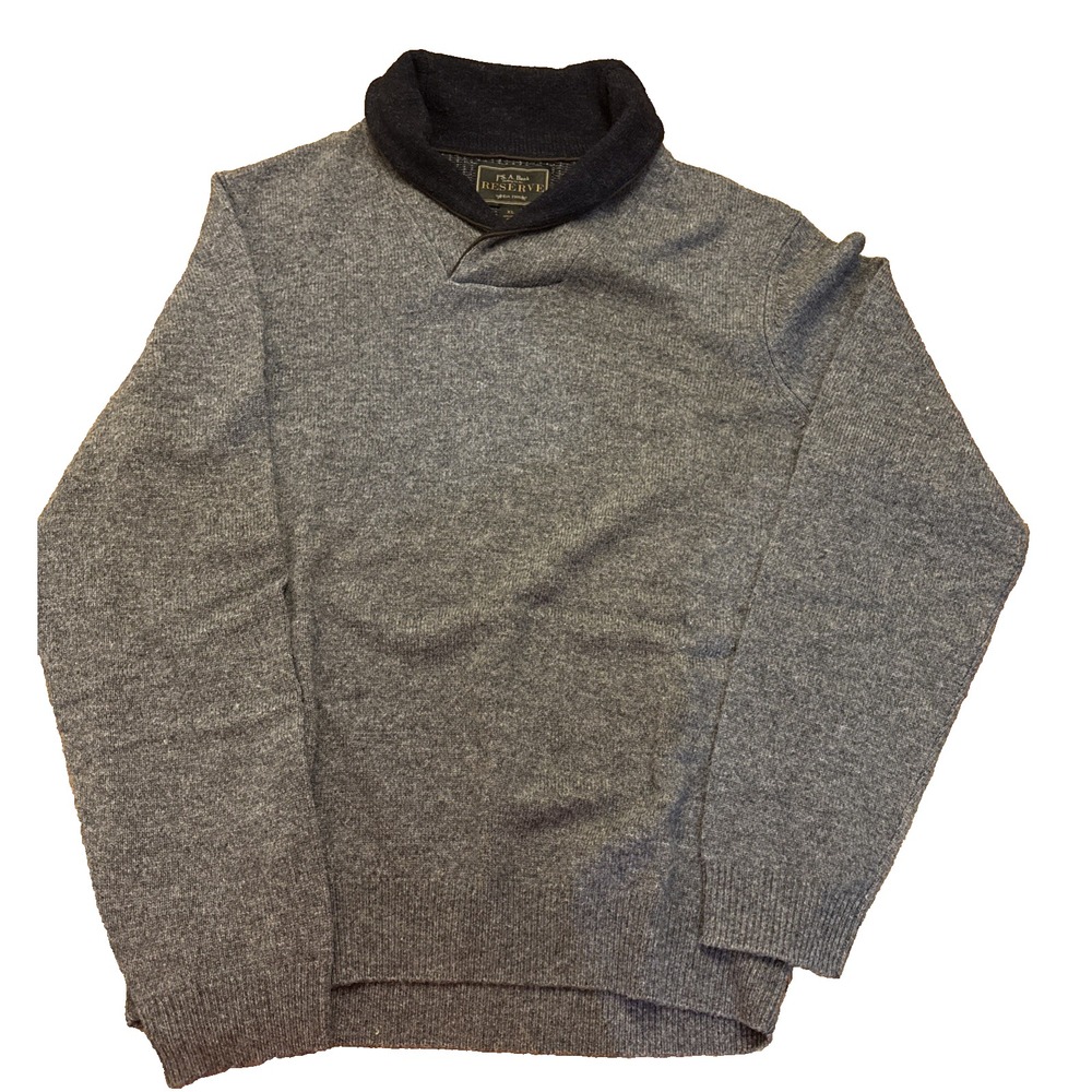 Jos. A. Bank Pullover Sweater Men XL Gray‎ Merino Wool Blend Long Sleeve Collar
